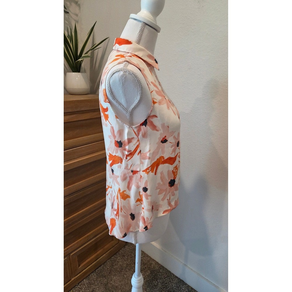 Theory Silk Floral Sleeveless Blouse Peplum Orange Pink Summer Spring Small - Picture 11 of 11